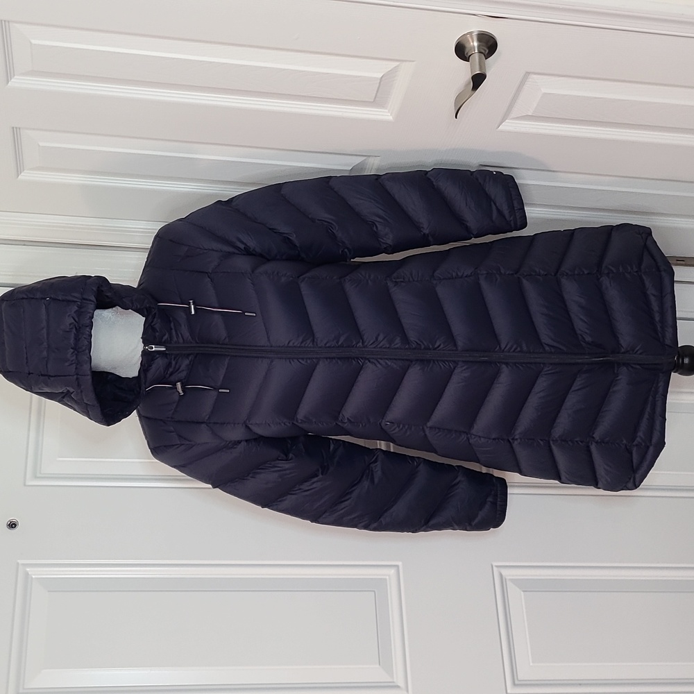Tommy Hilfiger Hooded Long Jacket, packable, natural down, navy / small